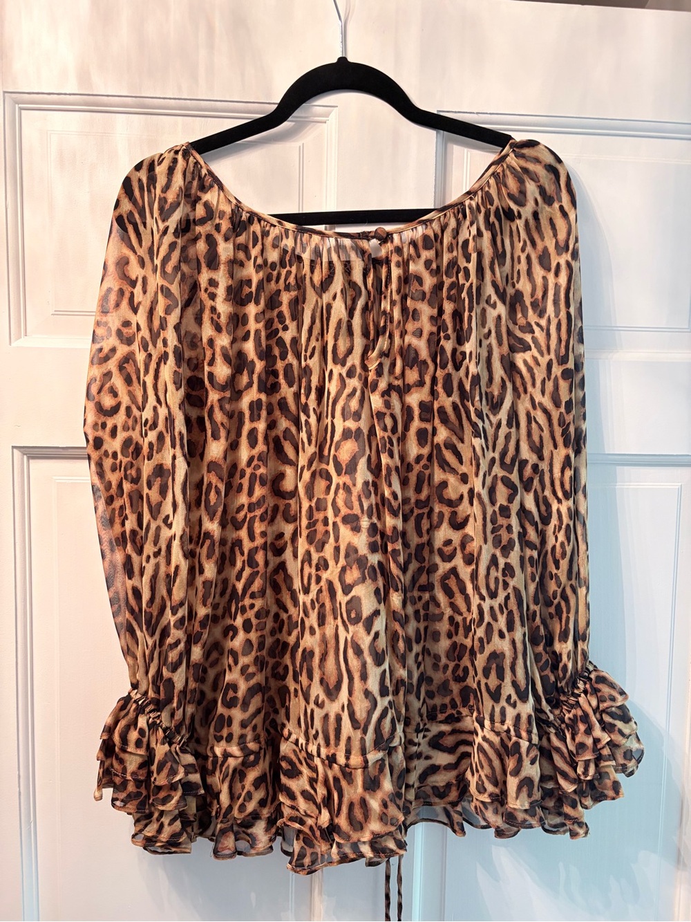 Rare Y2K LaROK Leopard-Print Ruffle Blouse — XS